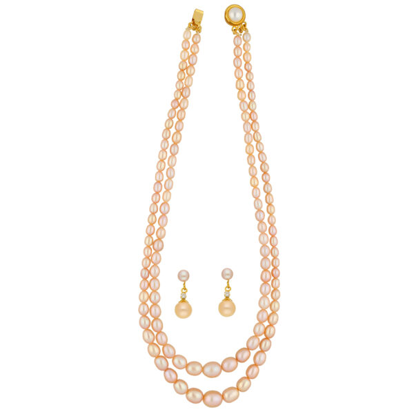 2 Lines Oval Peach Pearl Necklace