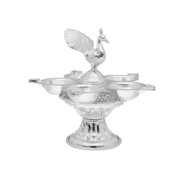 Peacock Silver Pooja Diya Stand By Sri Jagdamba Pearls