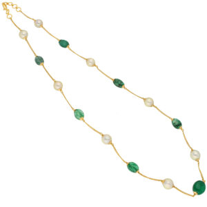 Azalea Emerald With Pearl Gold Chain