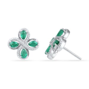 Emerald With Sterling Diamond Earrings