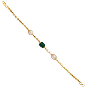 22kt Gold Fresh Water Pearl and Emerald Bracelet