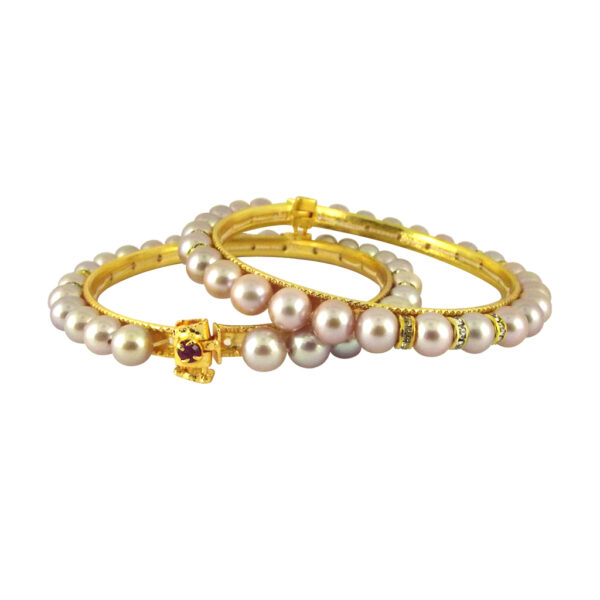 Pink Cz Button Pearl Bangles