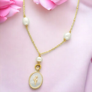 Flower Oval Pearl Pendant Set