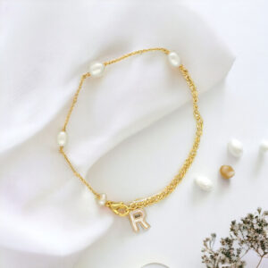 Alphabetic R 1 Line Pearl Bracelet