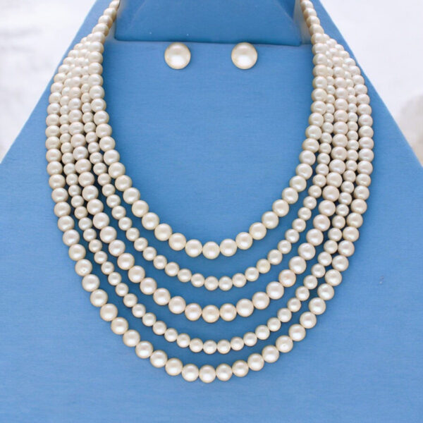 White Round 5 Lines Pearl Necklace