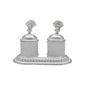 55 Grams Silver Haldi kumkum box in Peacock Theme