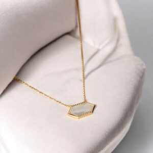 925 Sterling Silver Holy Mother of Pearl Gold Zircon Necklace